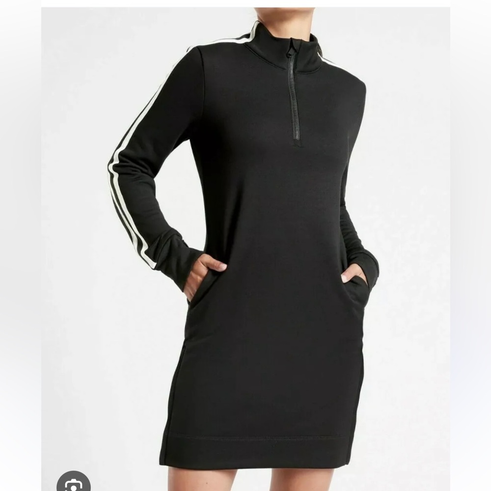 Athleta Black Long Sleeve Crew Neck Dress